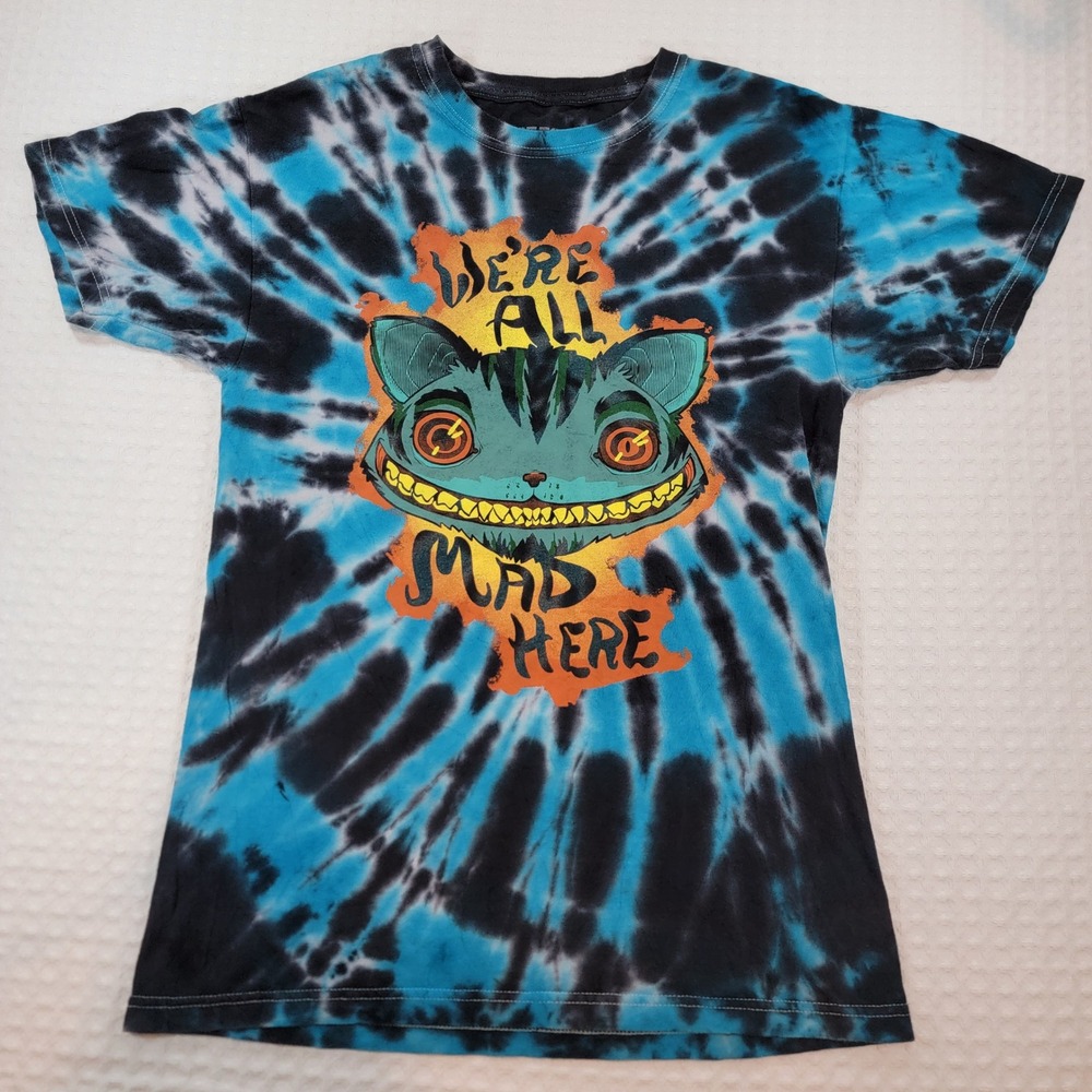 Hot Topic Alice in Wonderland Cheshire Cat Tie Dye Graphic Tee Blue Black Small